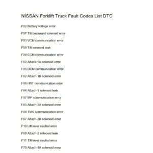 nissan forklift truck fault codes list dtc