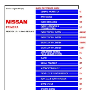 nissan primera 2000 model p11 144 series service manual