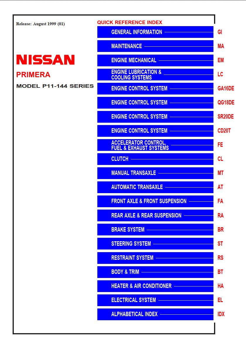 Nissan Primera 2000 MODEL P11144 SERIES Service Manual