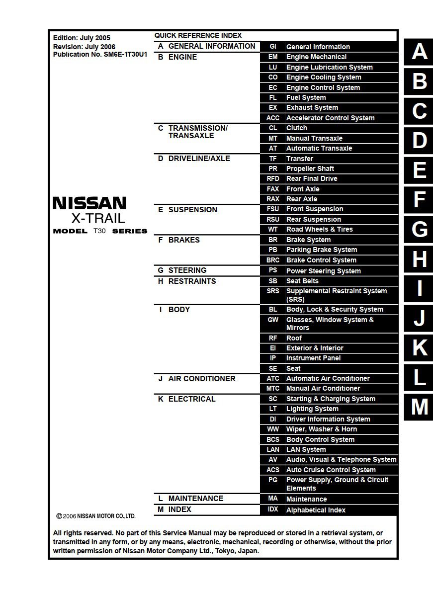 nissan x trail model t30 series 2006 service repair manual