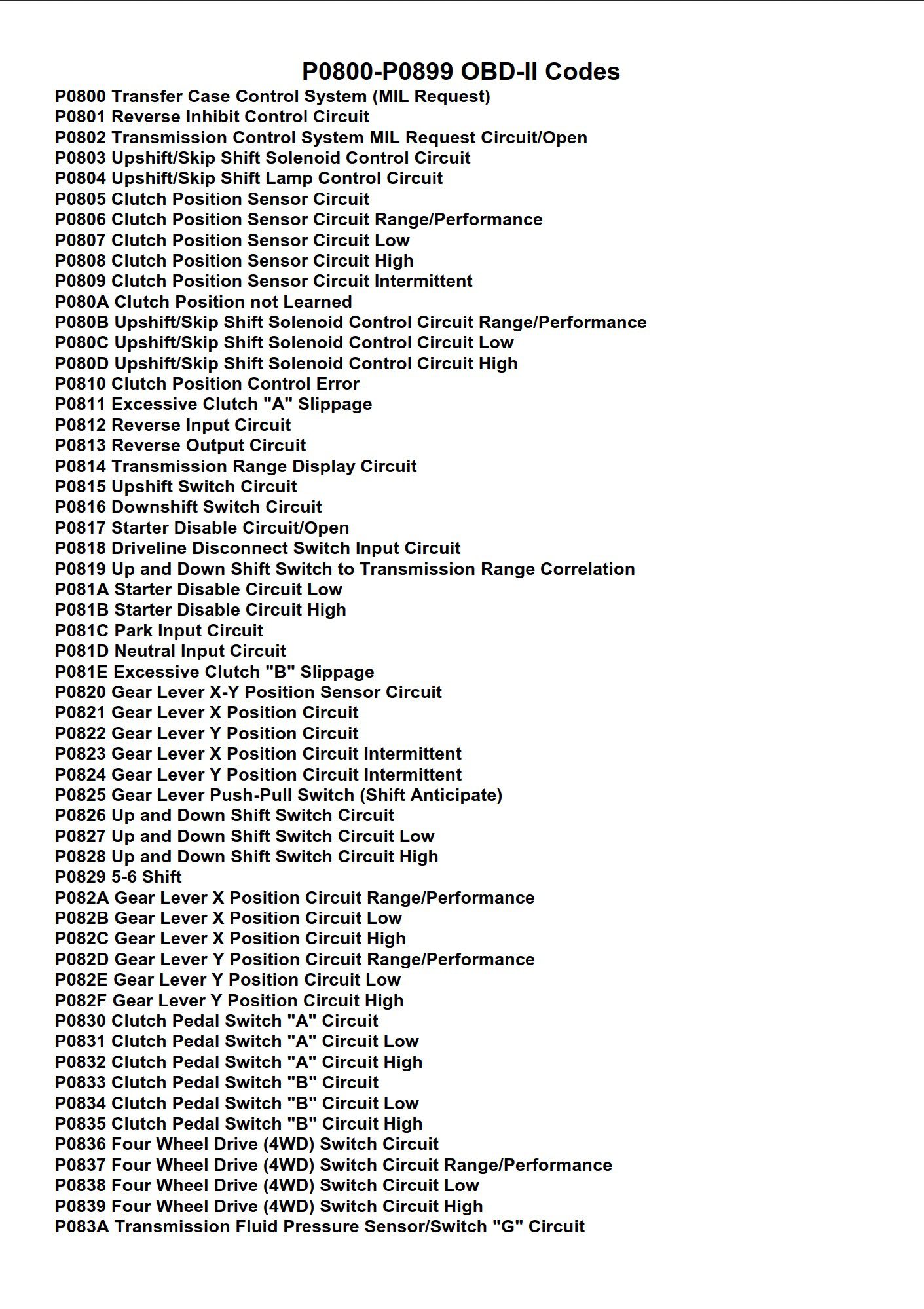 p0800 p0899 obd ii codes