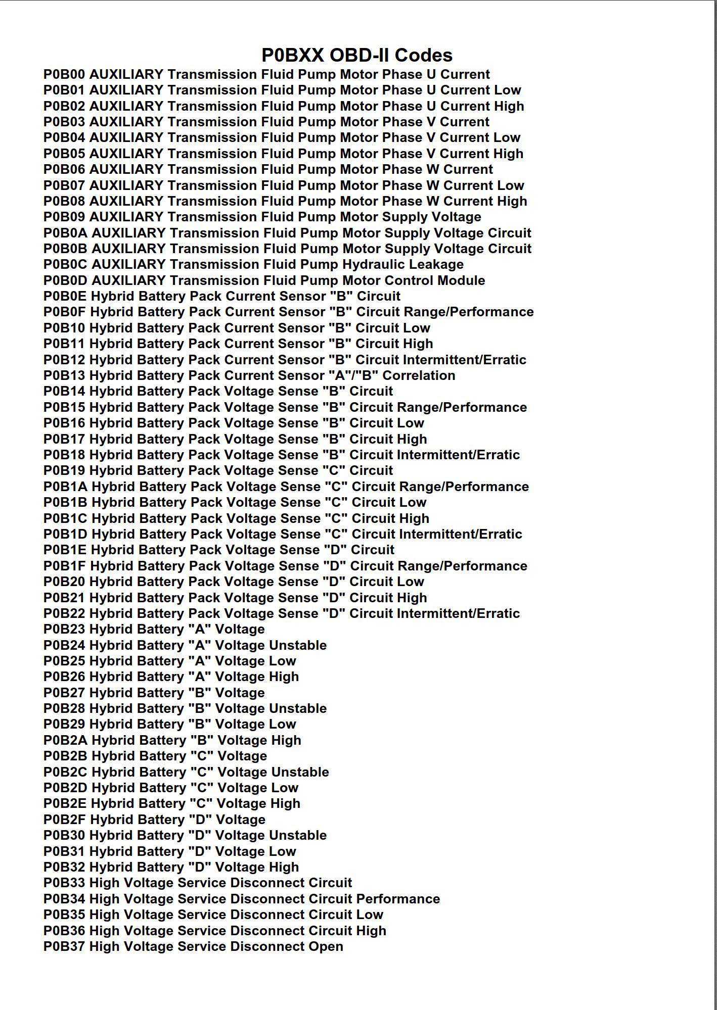 p0bxx obd ii codes