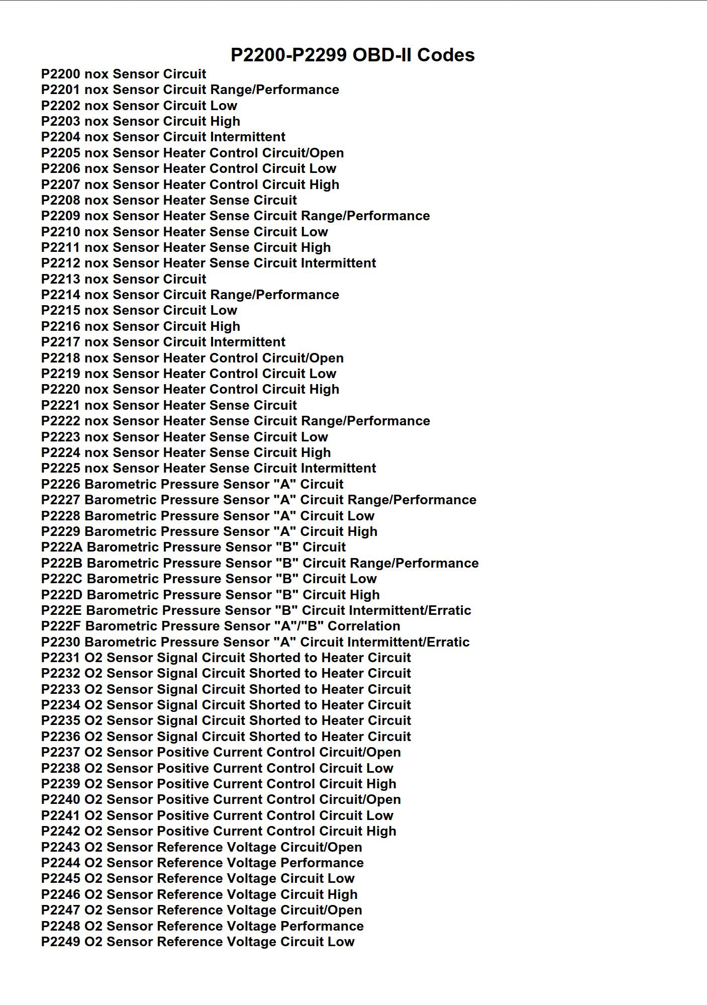 p2200 p2299 obd ii codes
