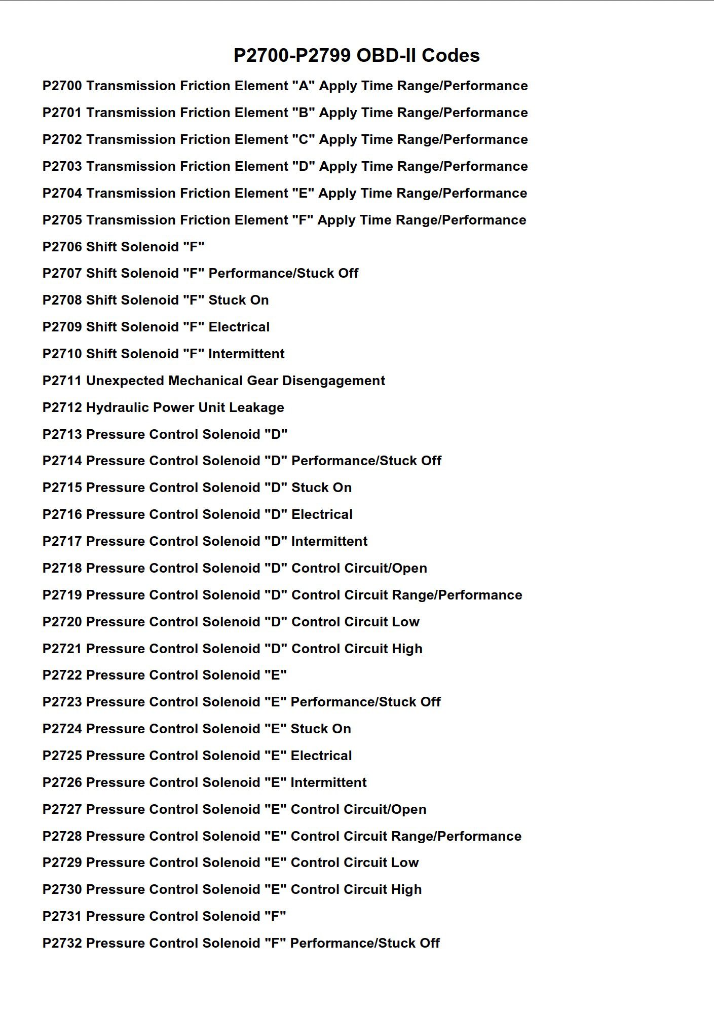 p2700 p2799 obd ii codes
