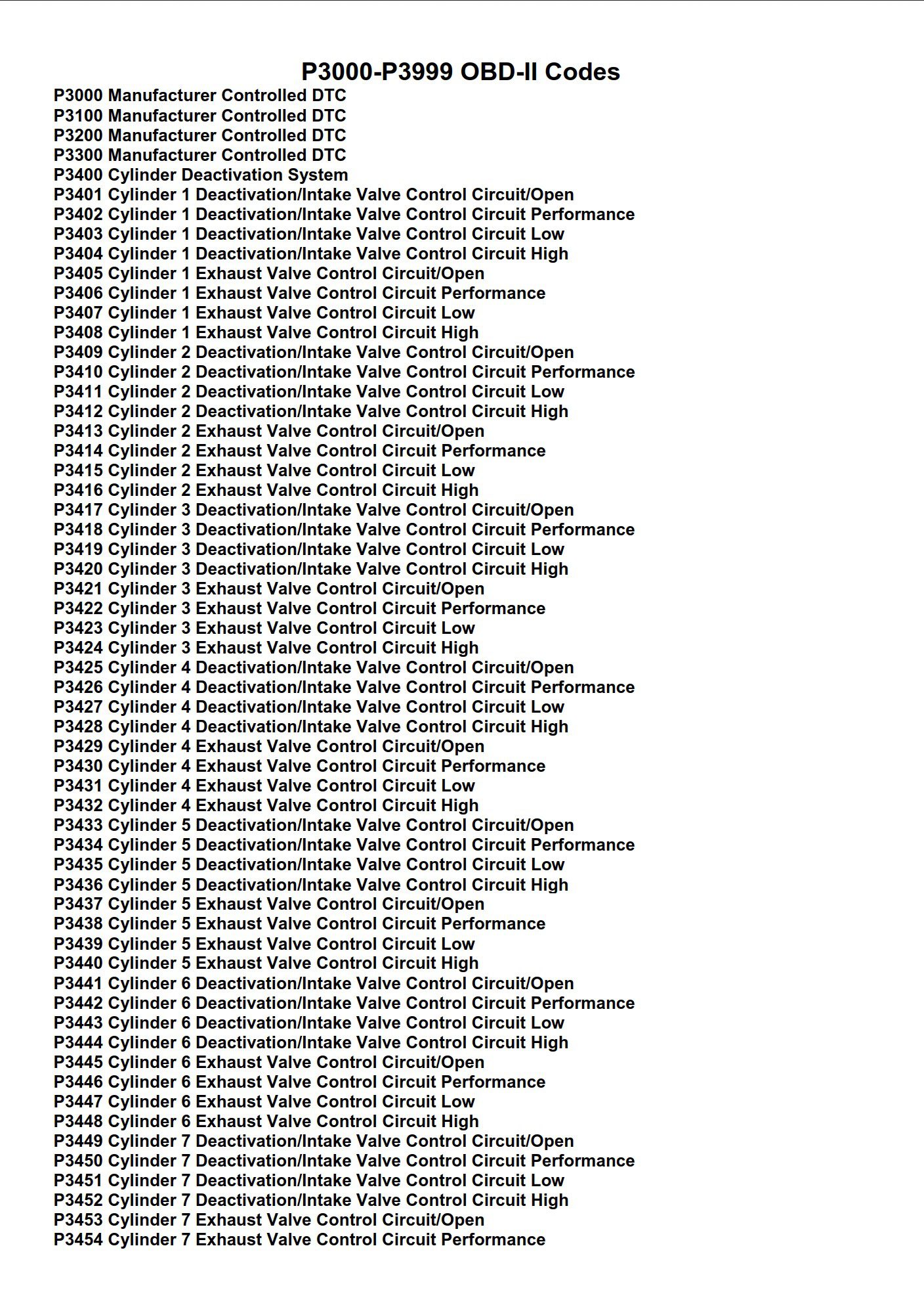 p3000 p3999 obd ii codes
