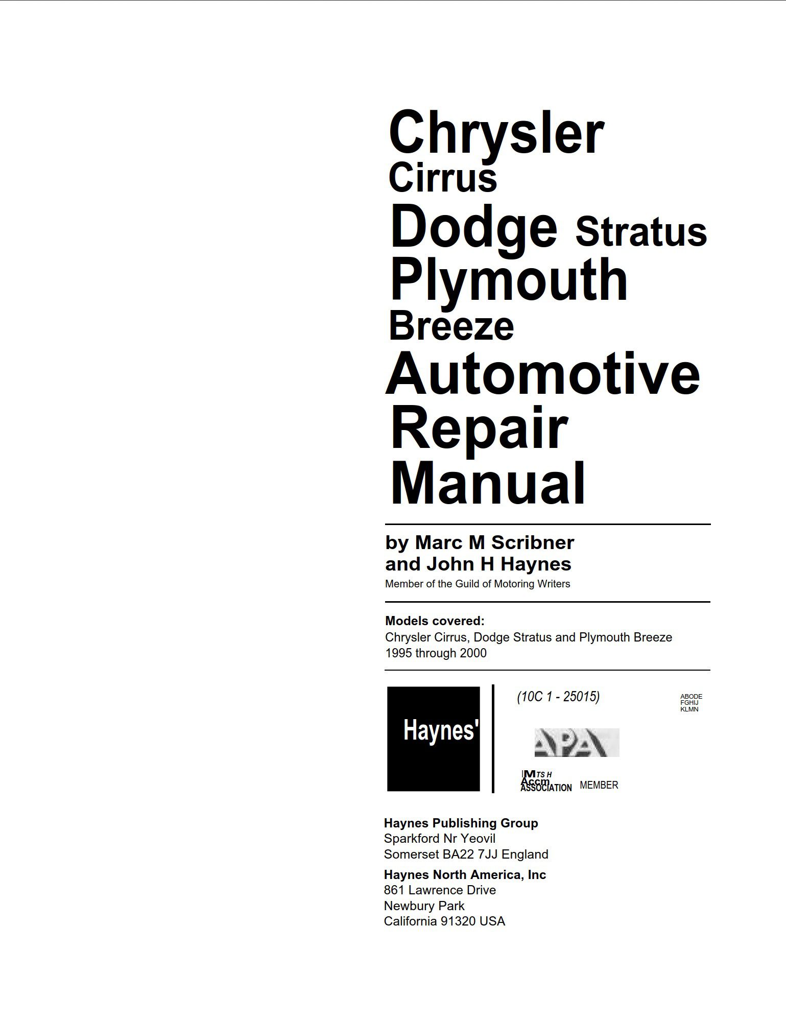 plymouth breeze 1995 2000 repair manual