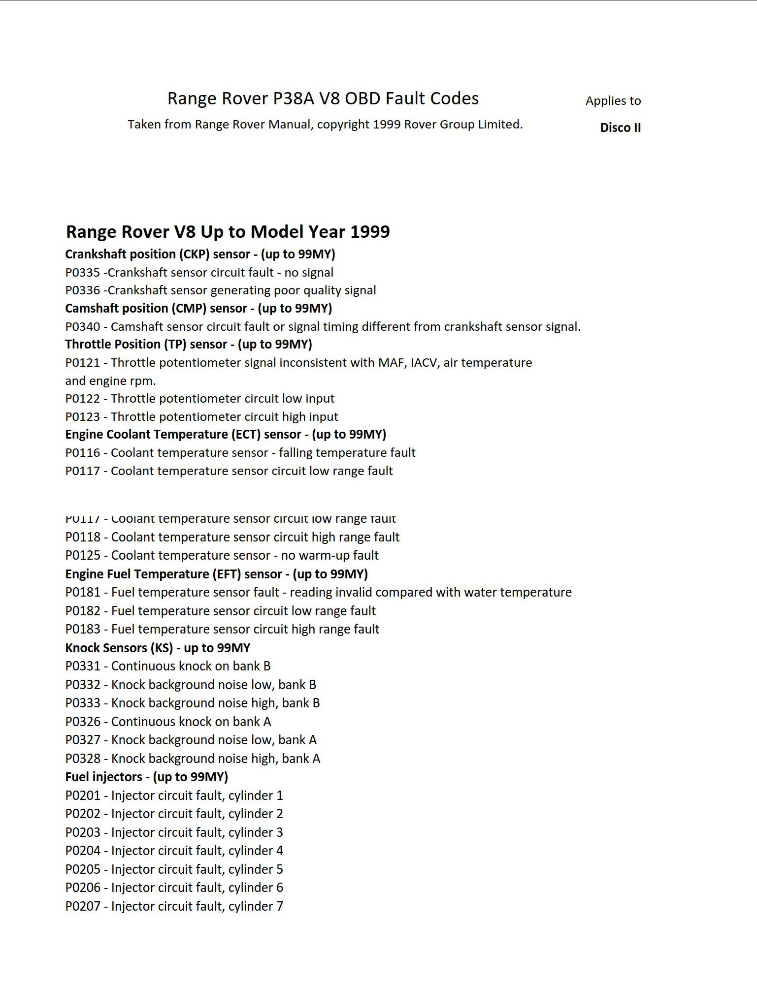 range rover fault codes dtc