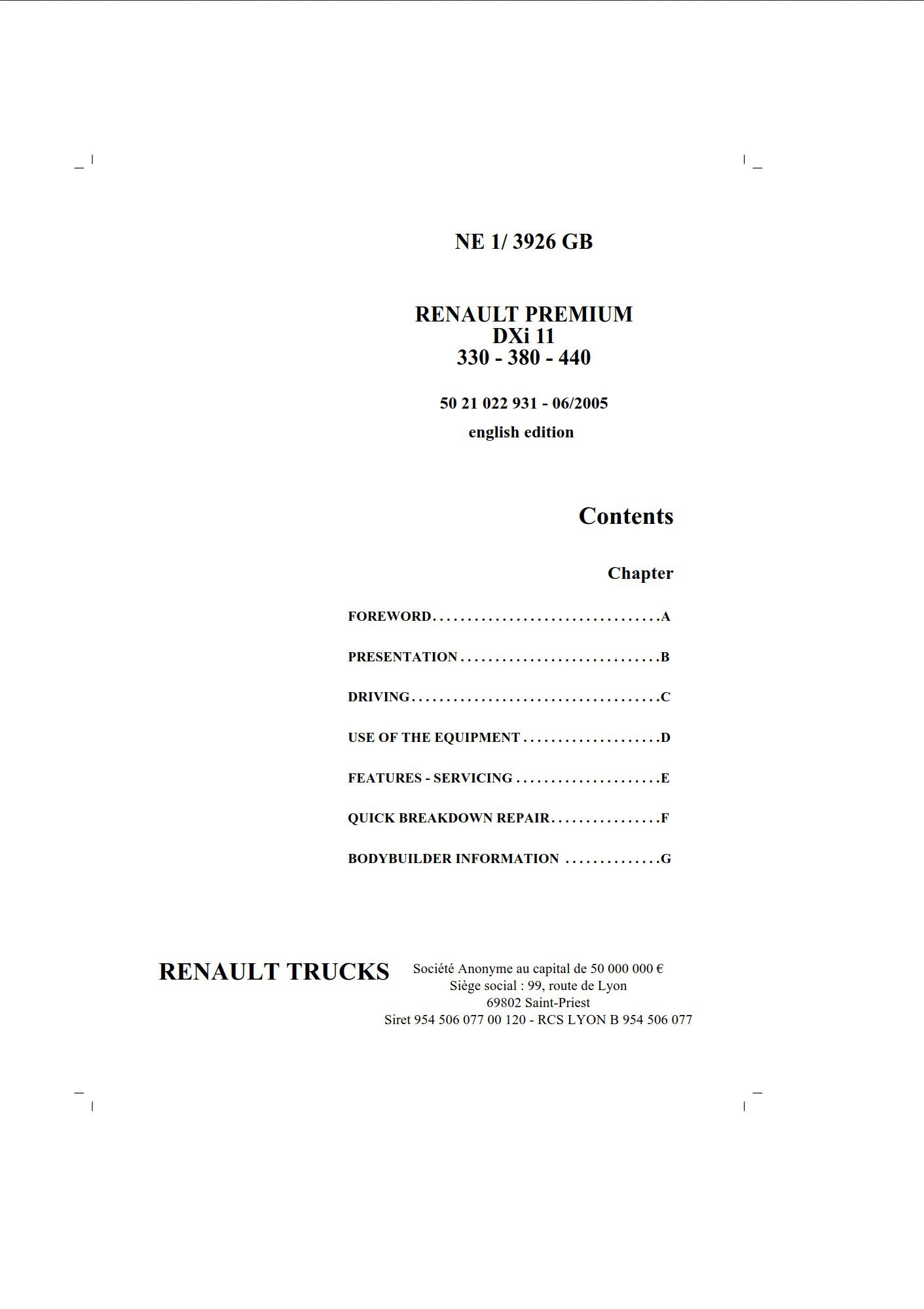 renault premium 330 dxi 11 service manual