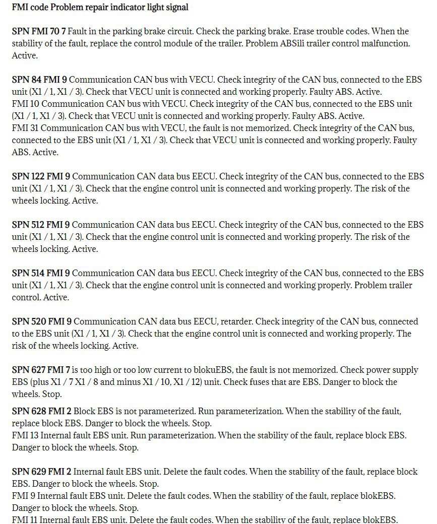 renault truck fault codes ebs