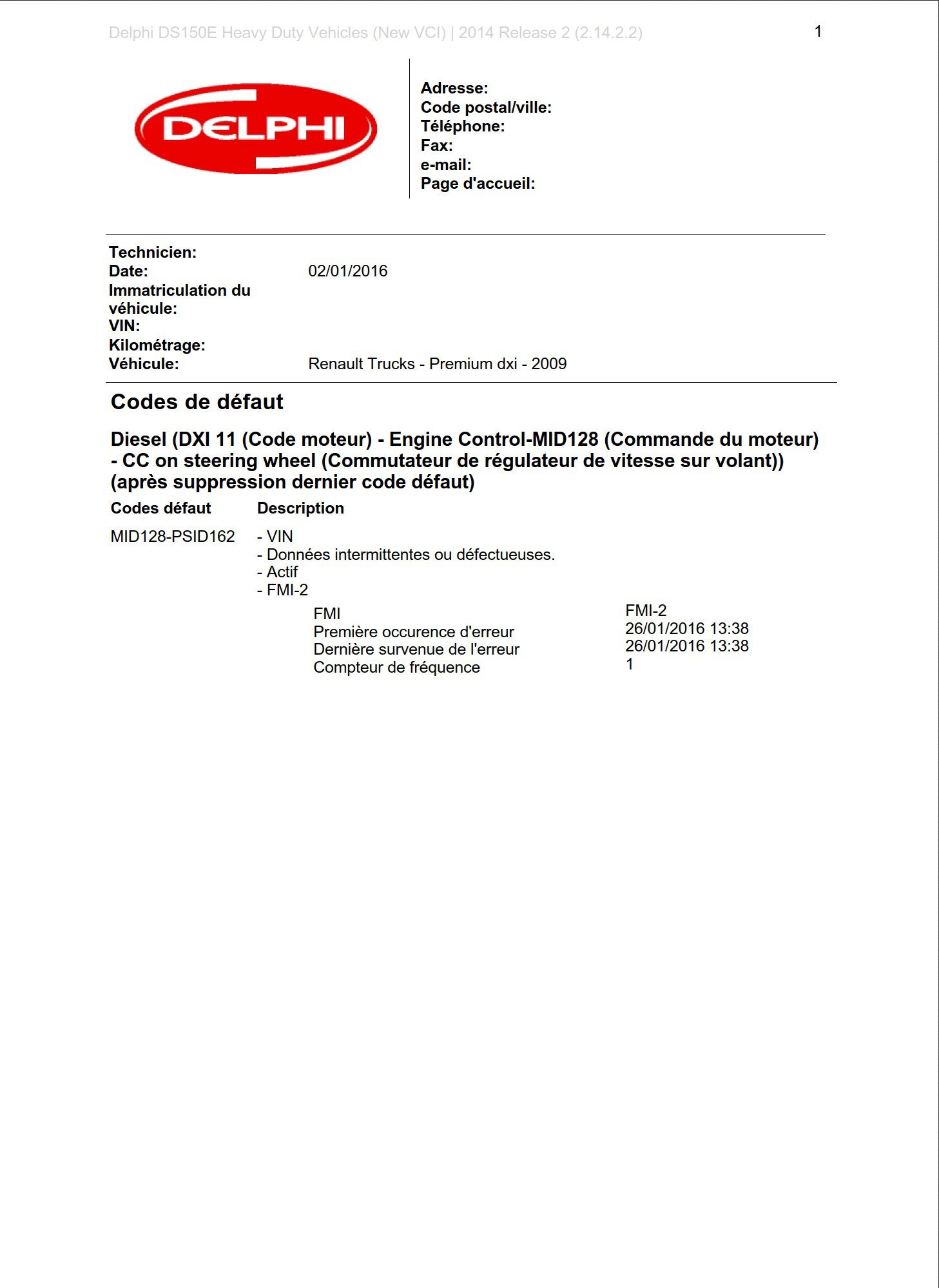 renault trucks premium dxi engine control error codes mid128