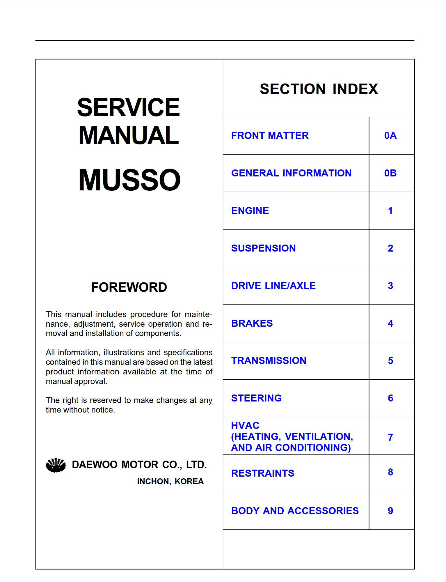 ssangyong musso service manual
