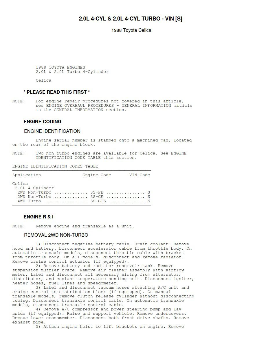 toyota celica 1989 repair manual