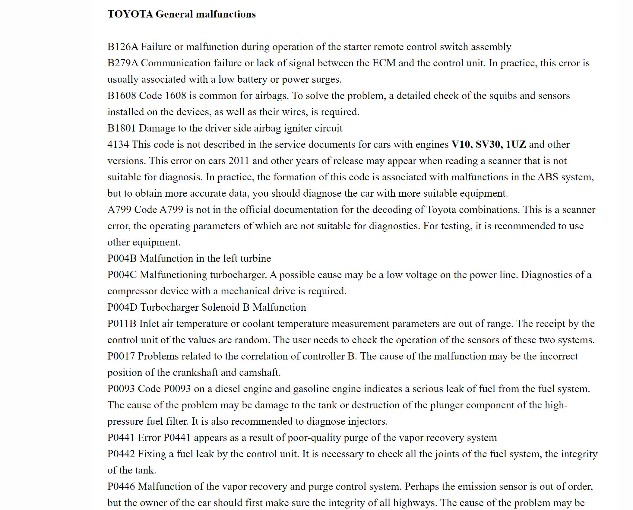 toyota fault codes dtc rav 4, carina, corolla, avensis, land cruiser, prado, camry, prius, yaris, auris, mark ii, corona.