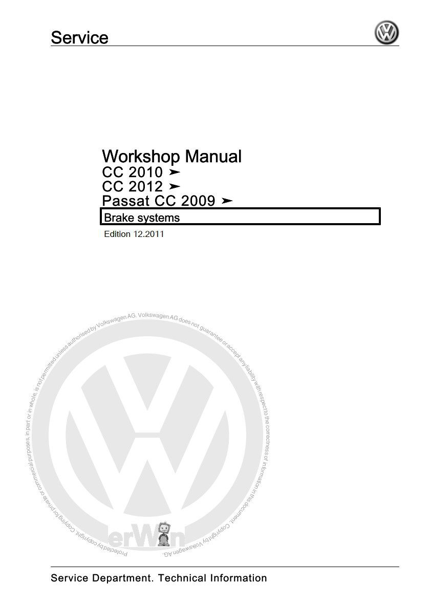 volkswagen passat cc 2009, cc 2010, cc 2012 workshop manual brake system