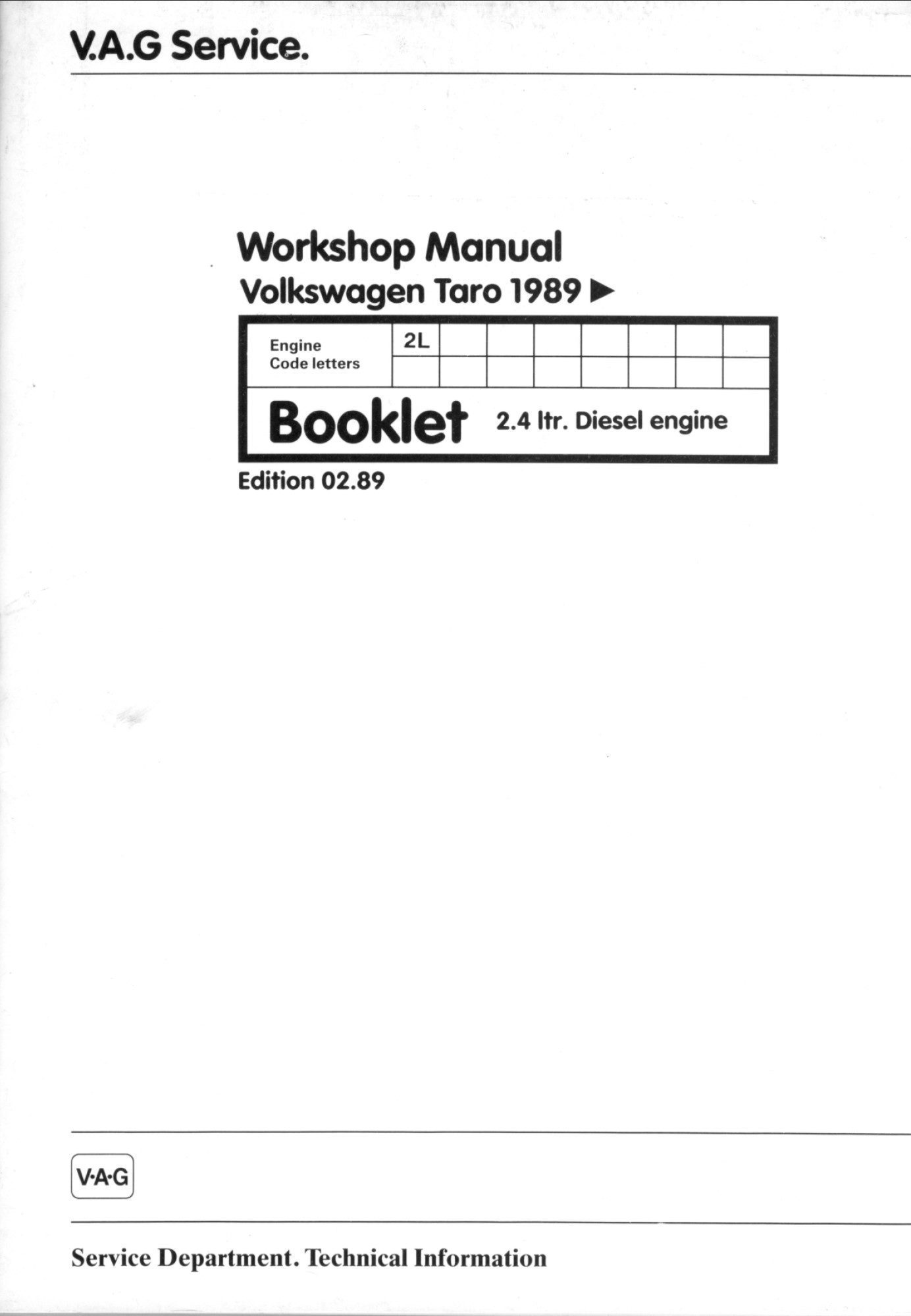 volkswagen taro 1989 diesel workshop manual