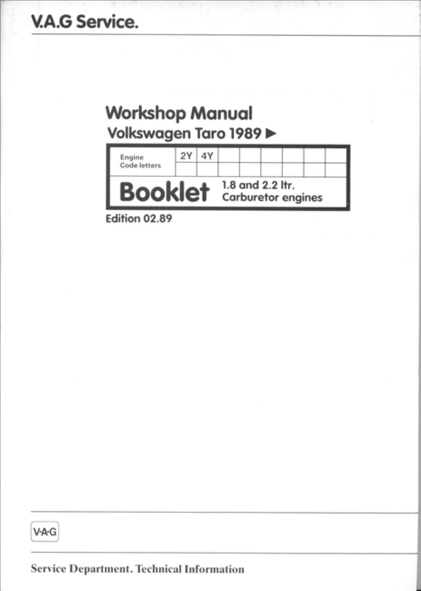 volkswagen taro 1989 workshop manual