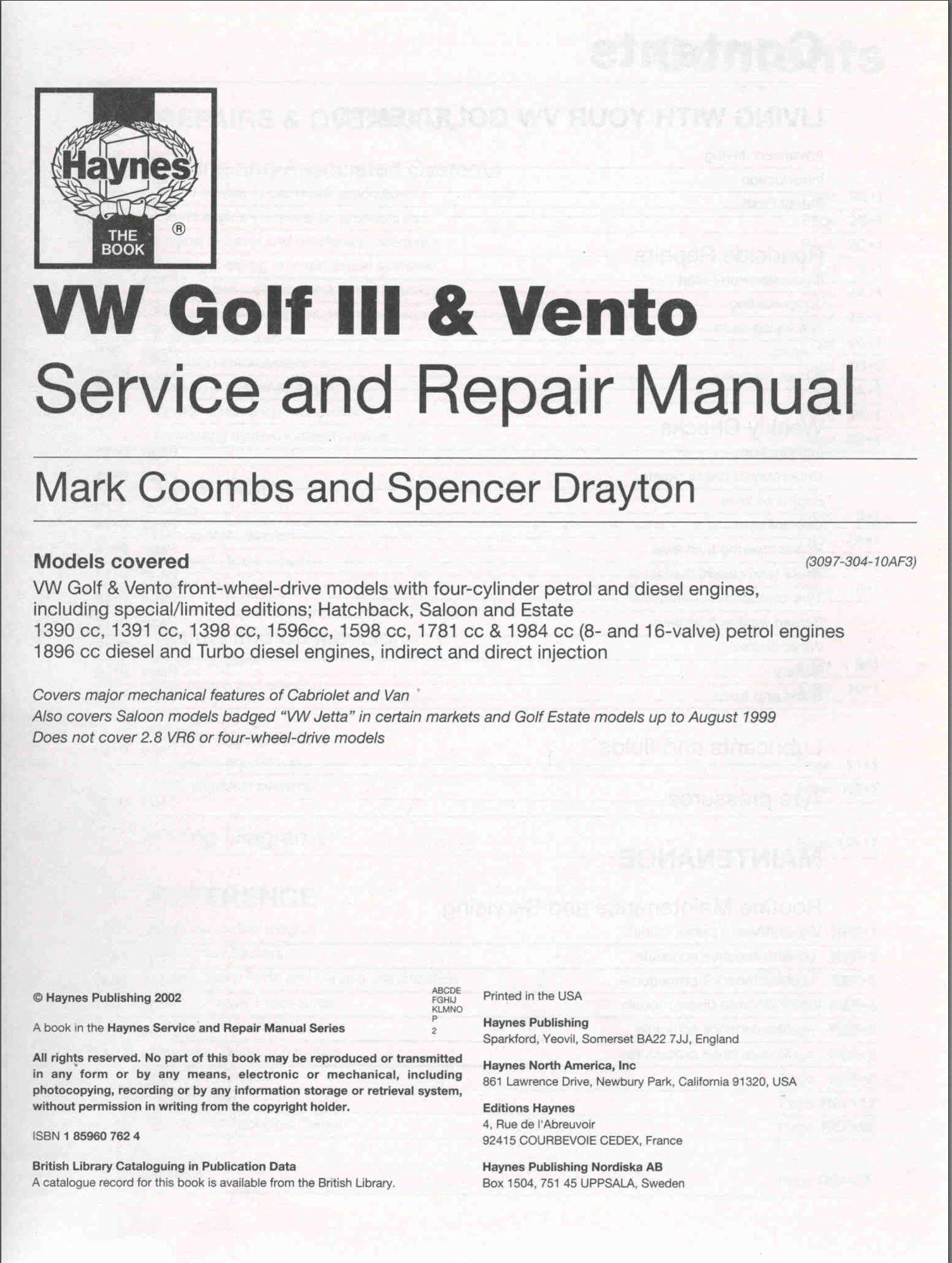 volkswagen vento 1992 1998 service and repair manual