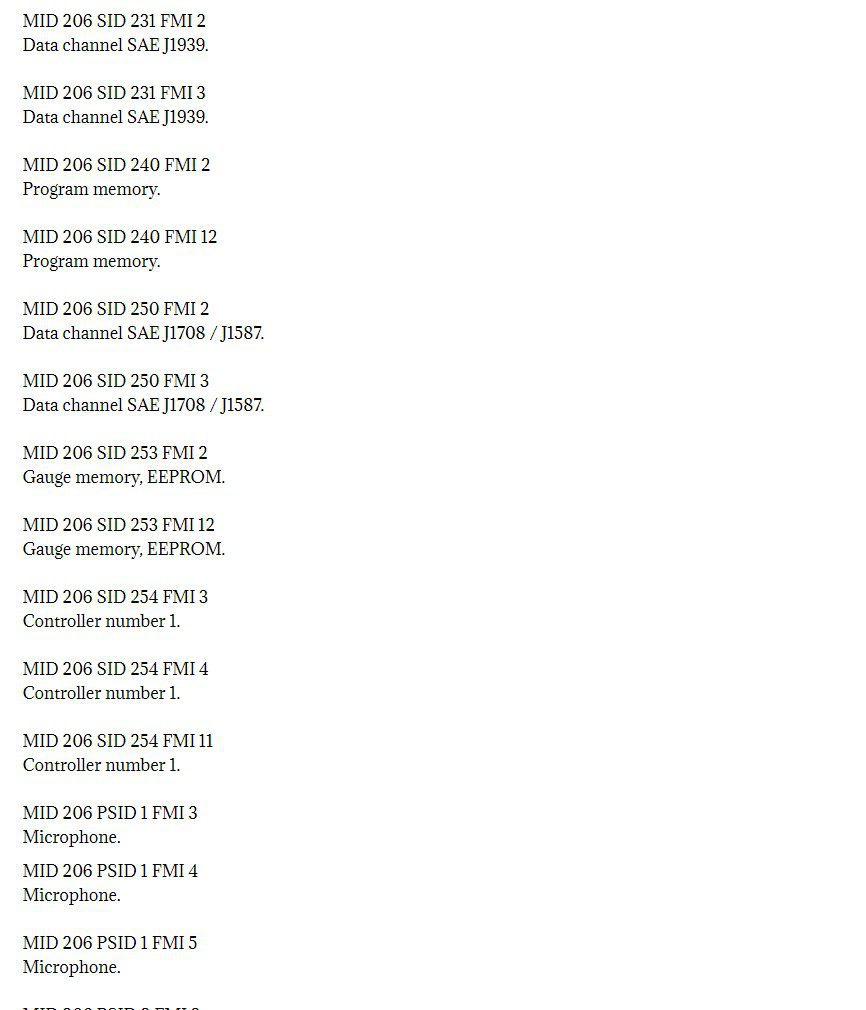 Volvo MID 206 Fault Codes DTC PDF for FREE