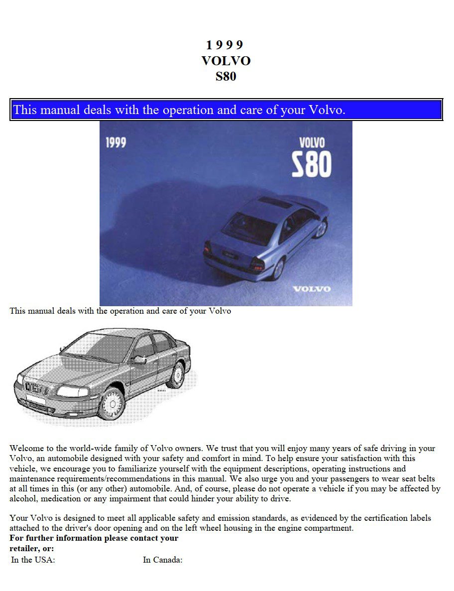 volvo s80 1999 service and repair manual