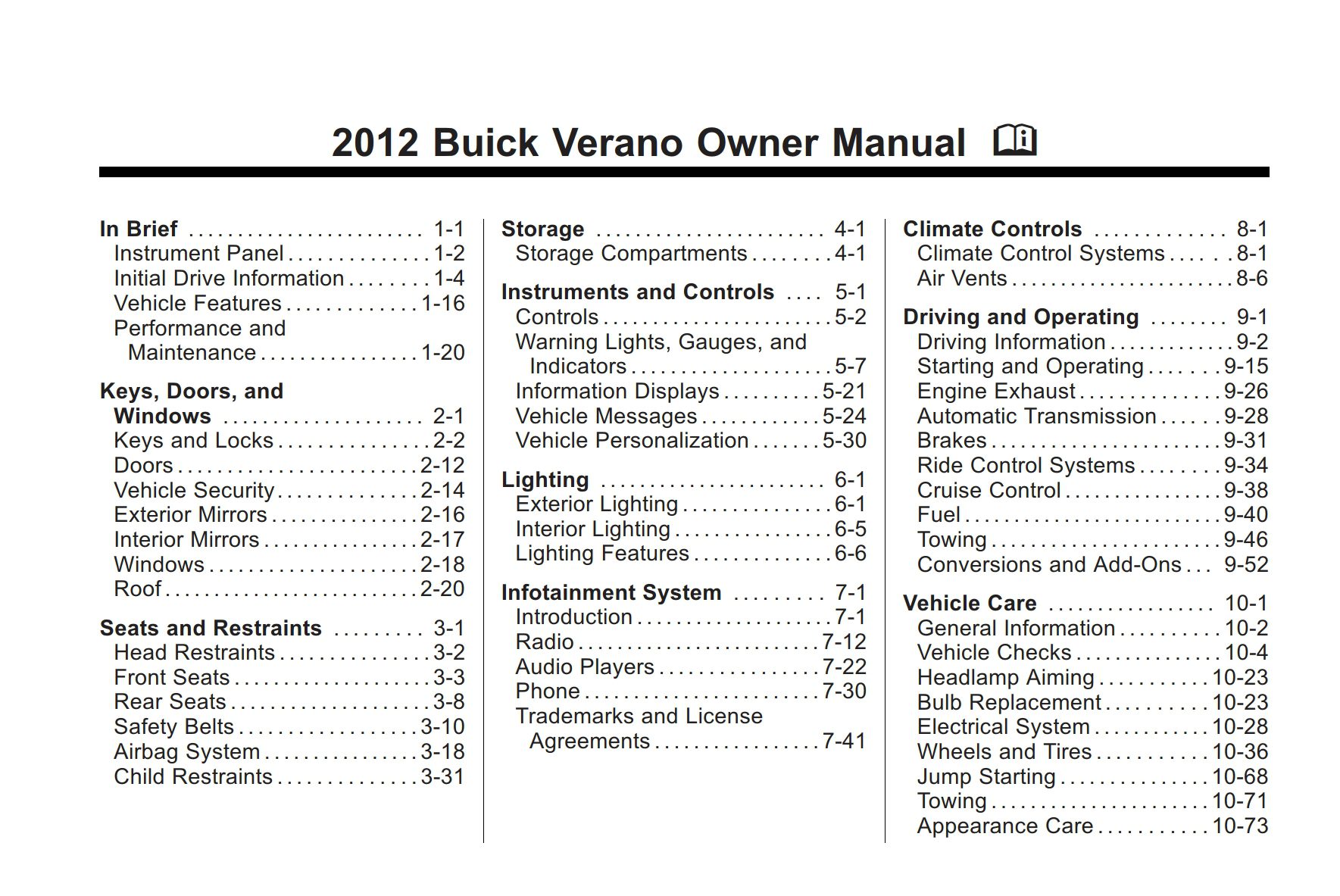 2012 buick verano owners manual