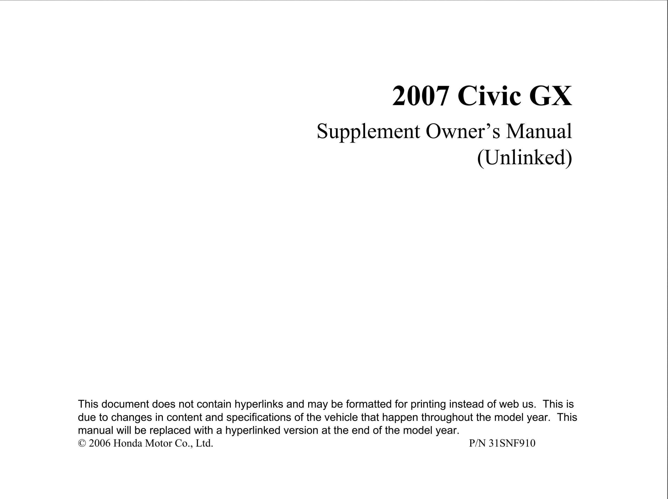 honda civic gx 2007 owner's manual