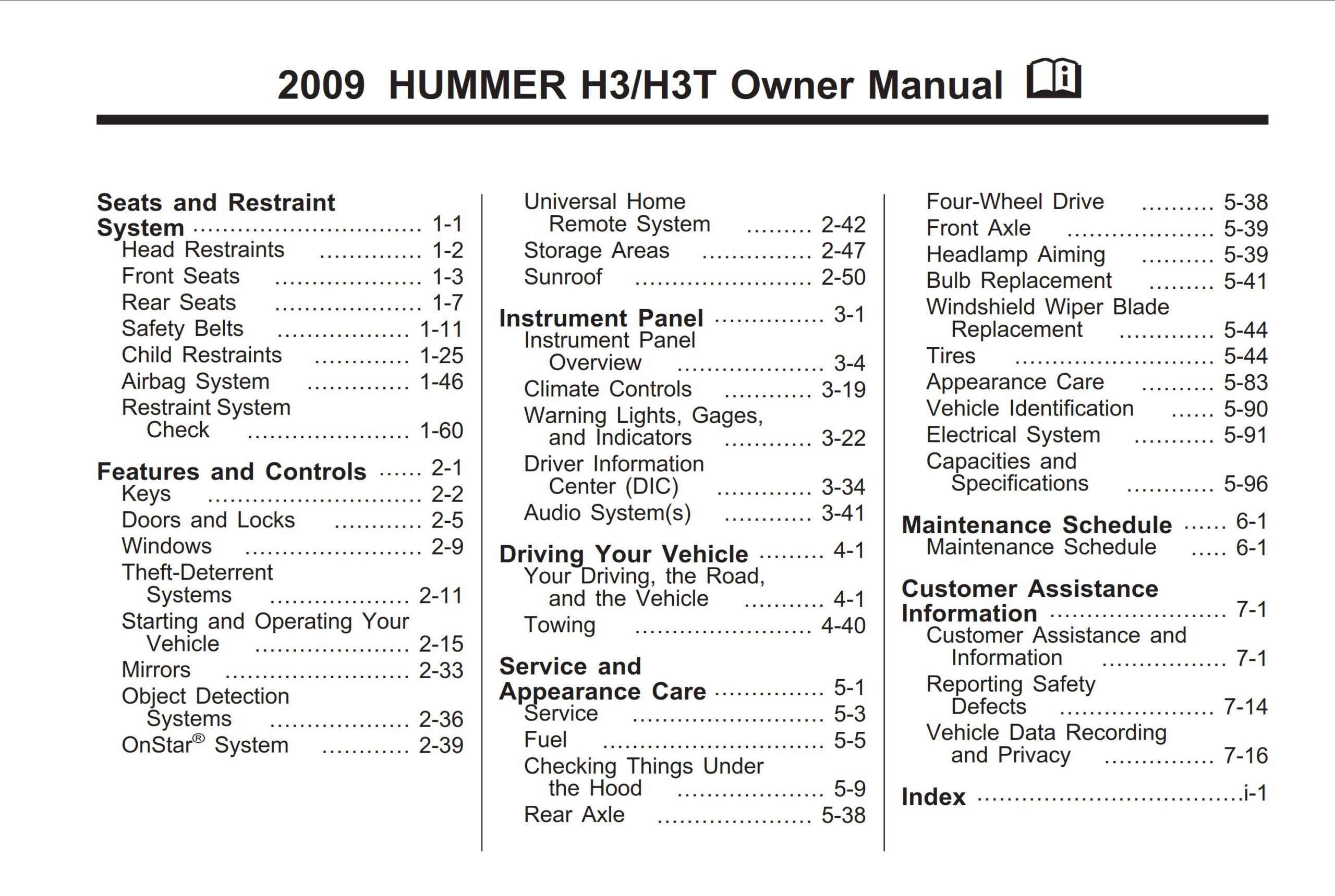 hummer h3 h3t 2009 owner manual