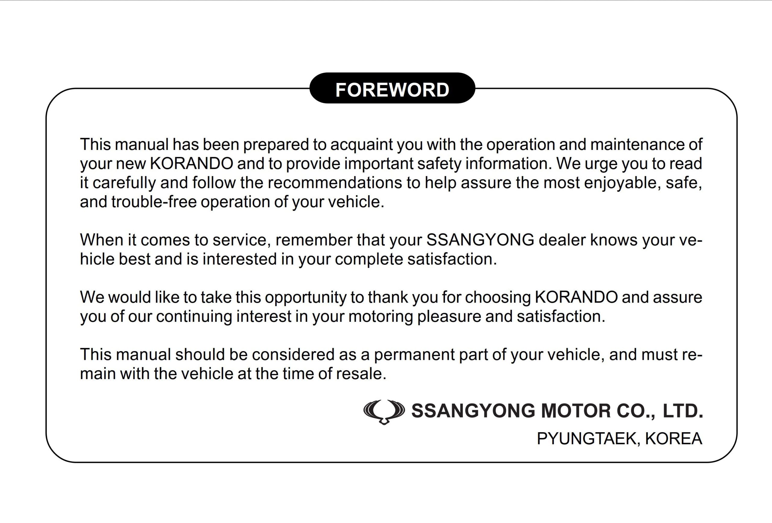 ssangyong korando owner manual