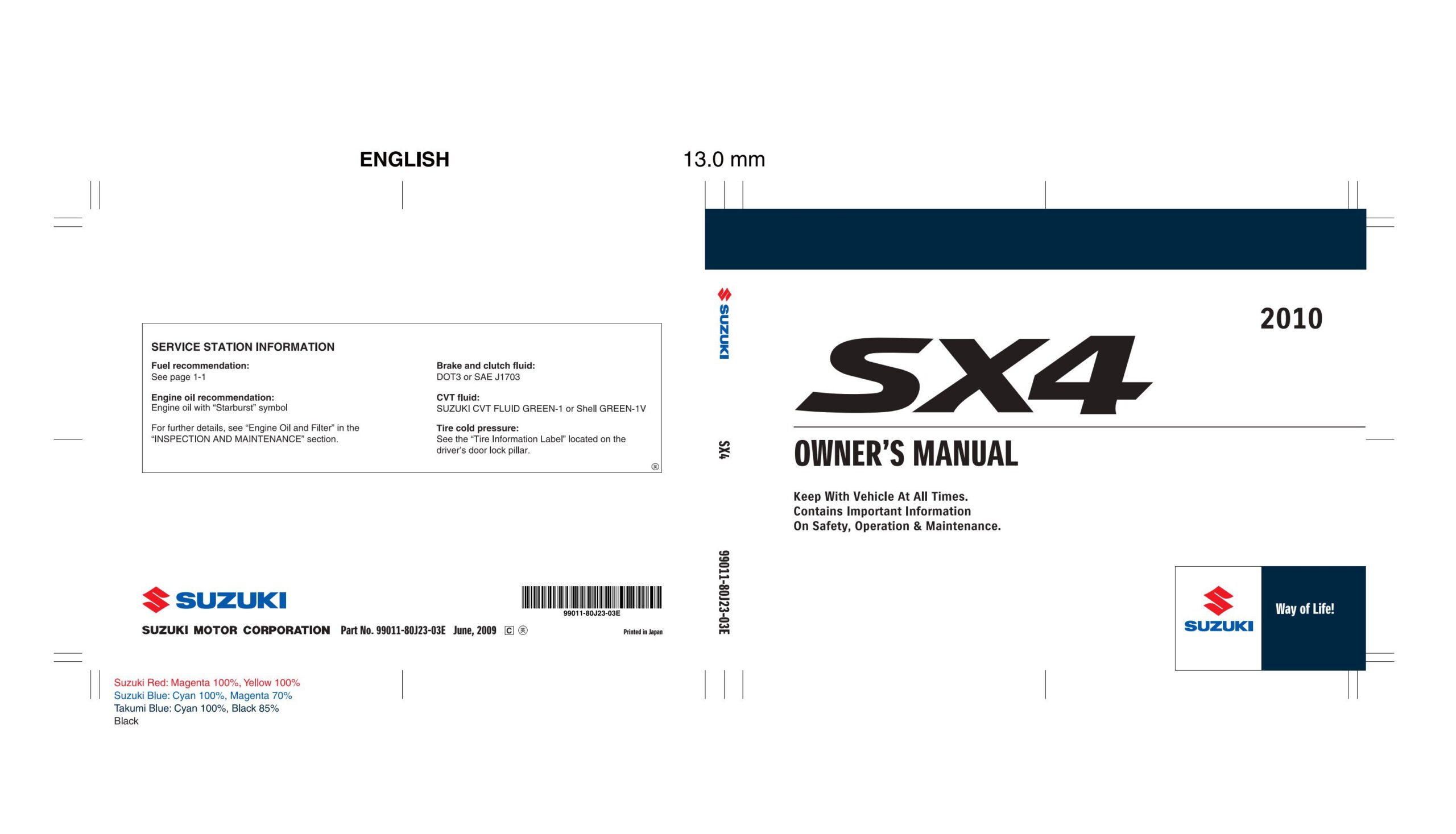 suzuki sx4 2010 owner's manual