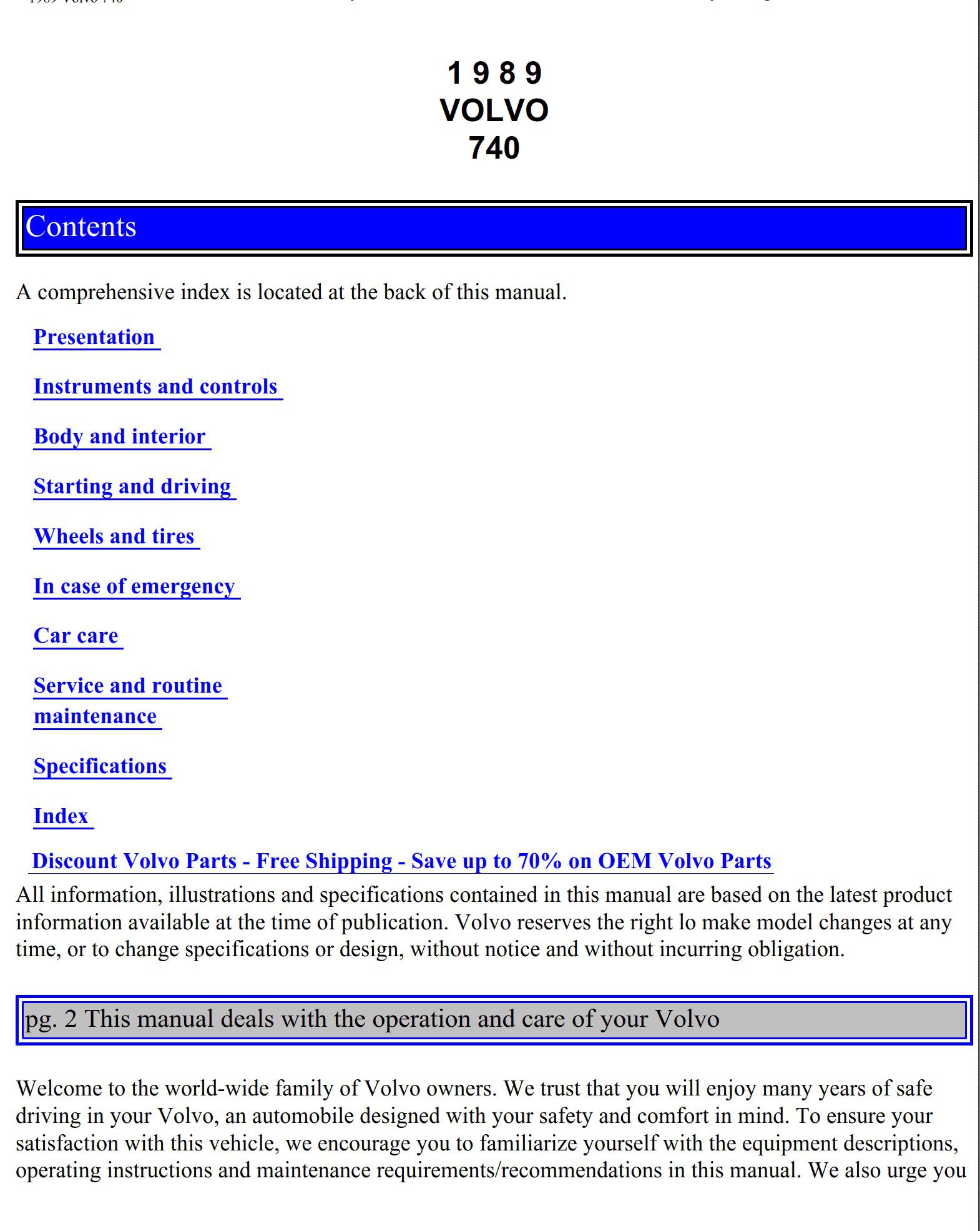 volvo 740 1989 owner's manual