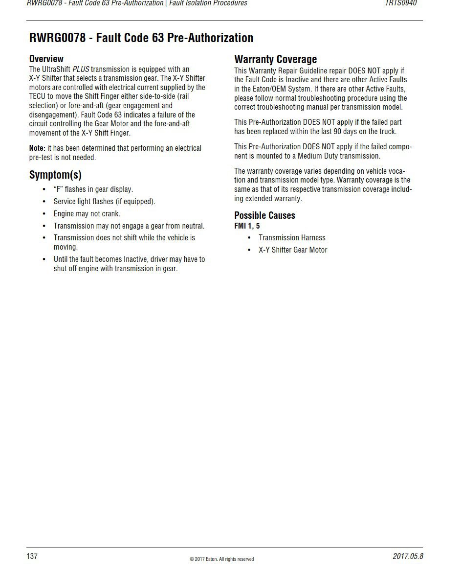 eaton rwrg0078 – fault code 63