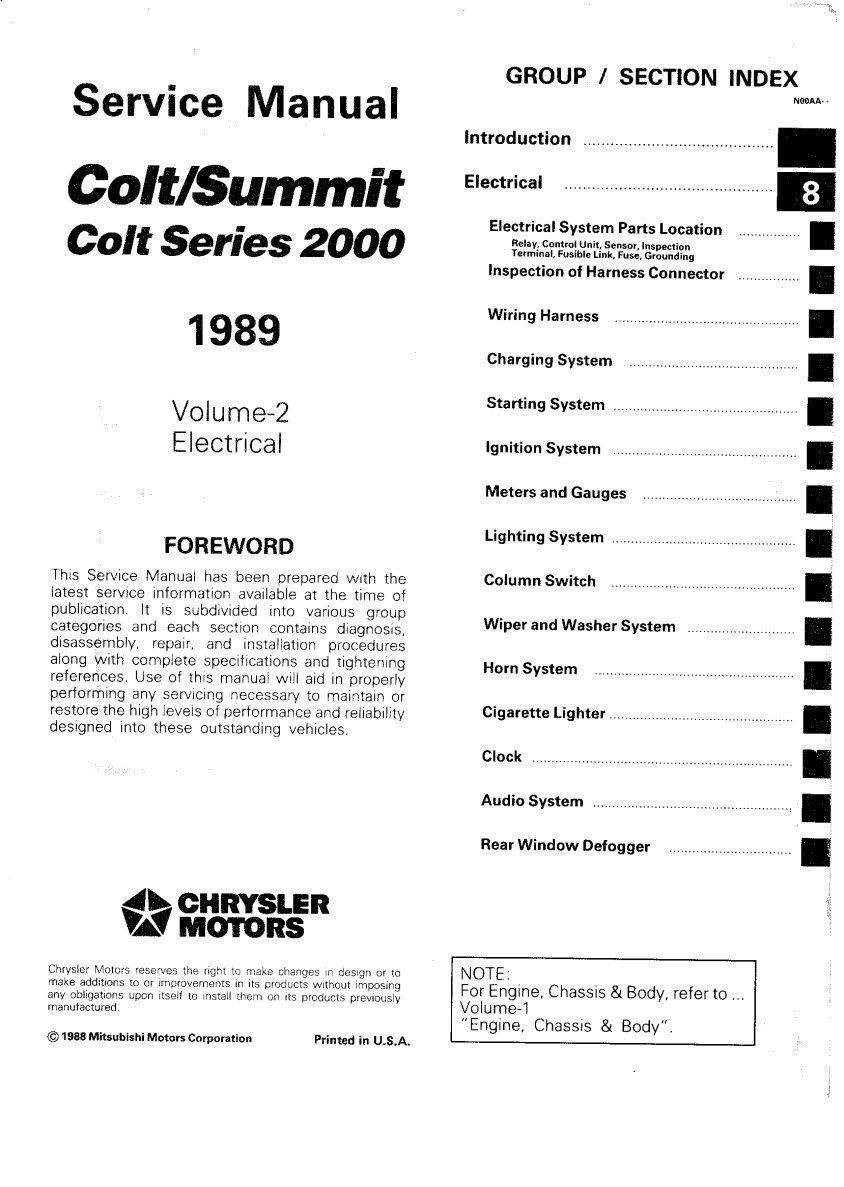 eagle summit 1989 electrical service manual
