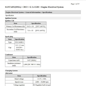 hyundai santa fe (dma) 2013 g 2.4 gdi engine electrical system