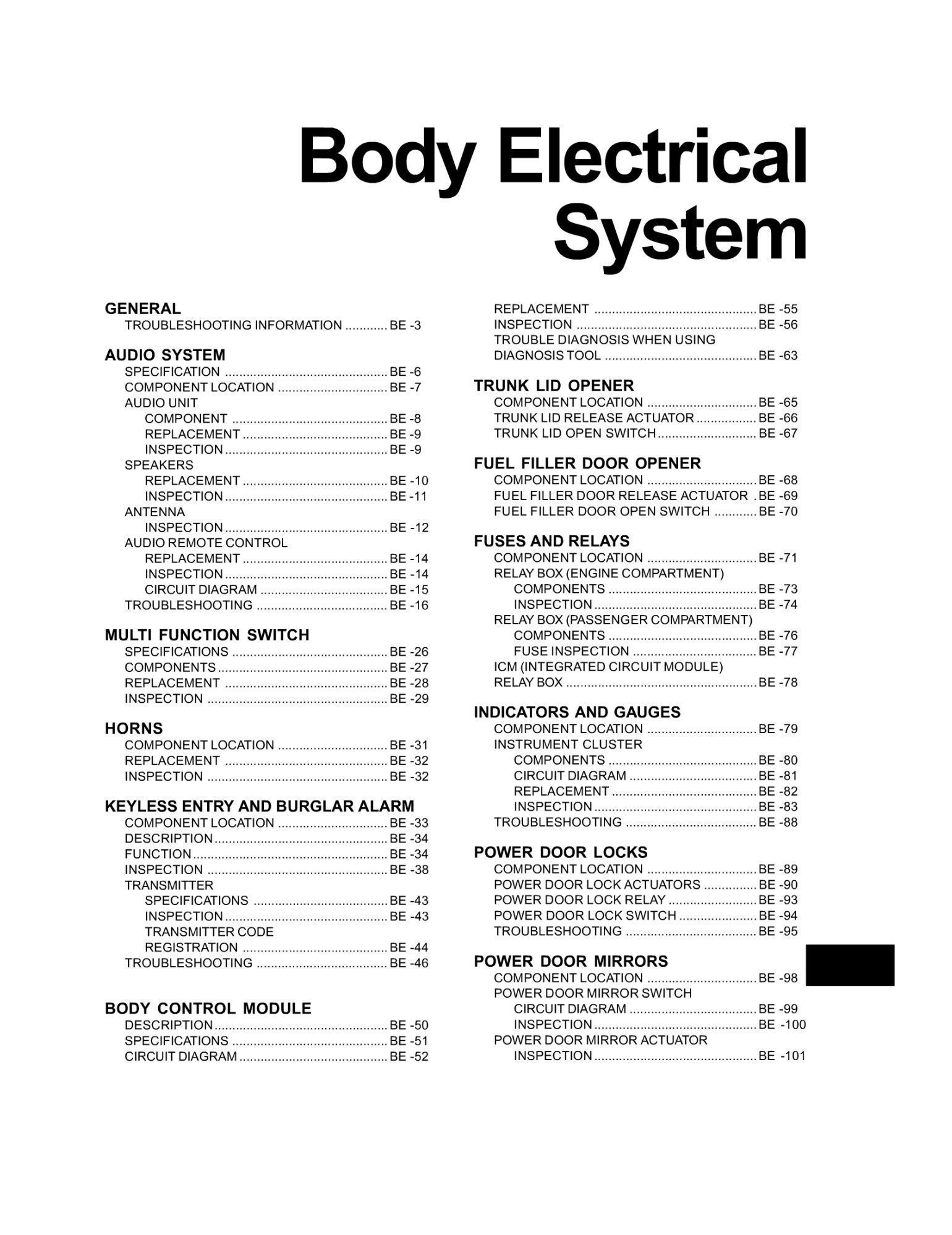 hyundai sonata 2006 body electrical system