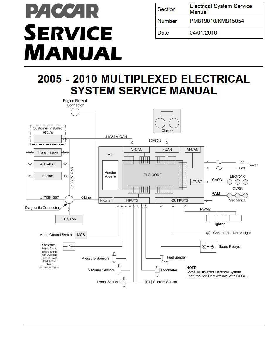 paccar 2005 2010 multiplexed electrical system service manual