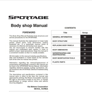 kia sportage 2004 body repair workshop manual