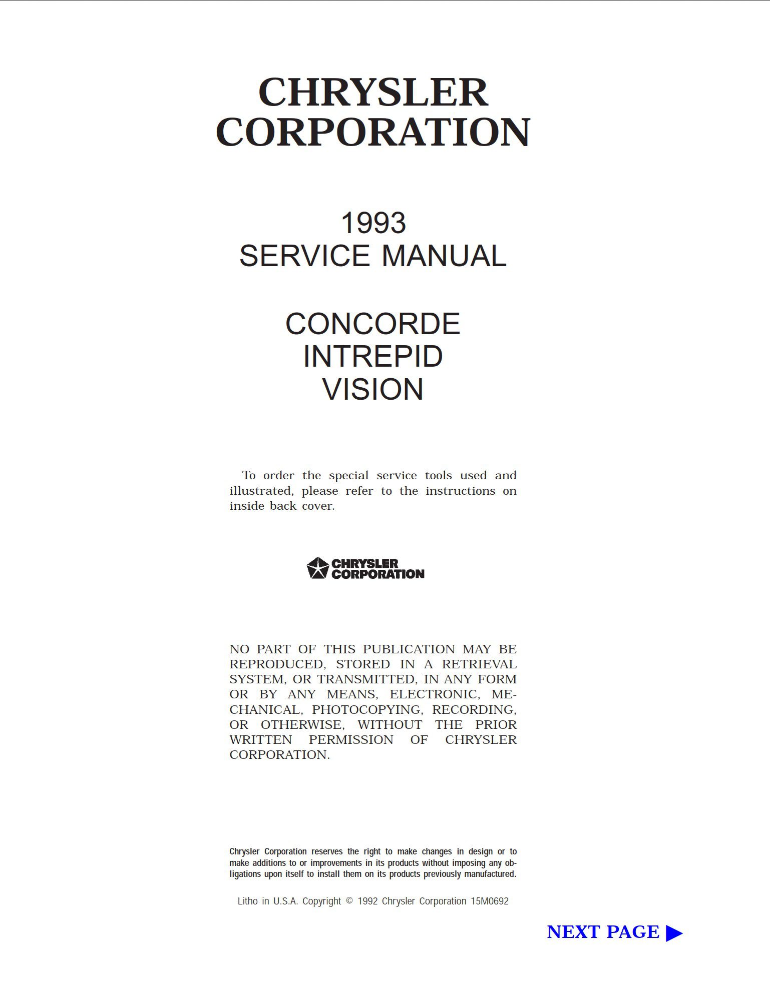 chrysler vision 1993 workshop manual