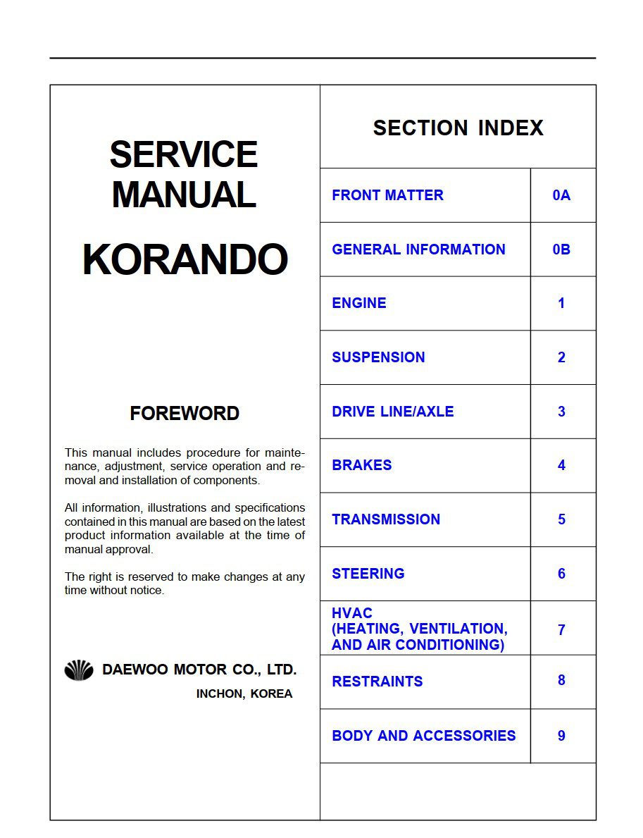 daewoo korando workshop manual