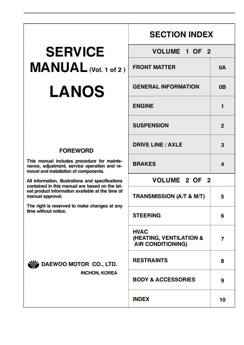 daewoo lanos 2001 repair service manual