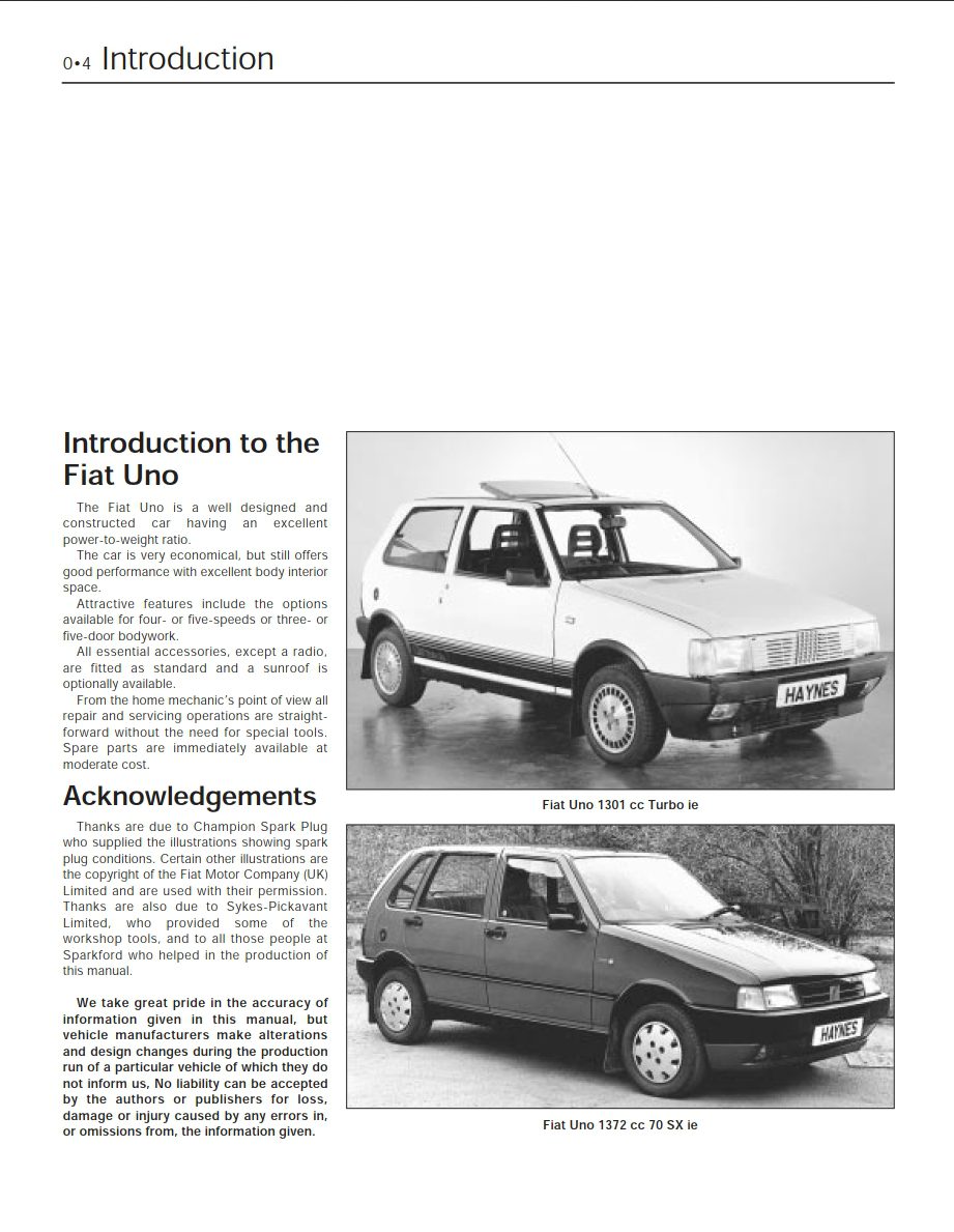 fiat uno 1996 workshop manual