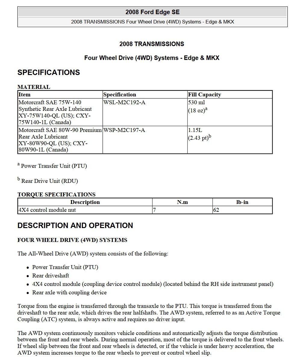 ford edge 2008 service repair manual