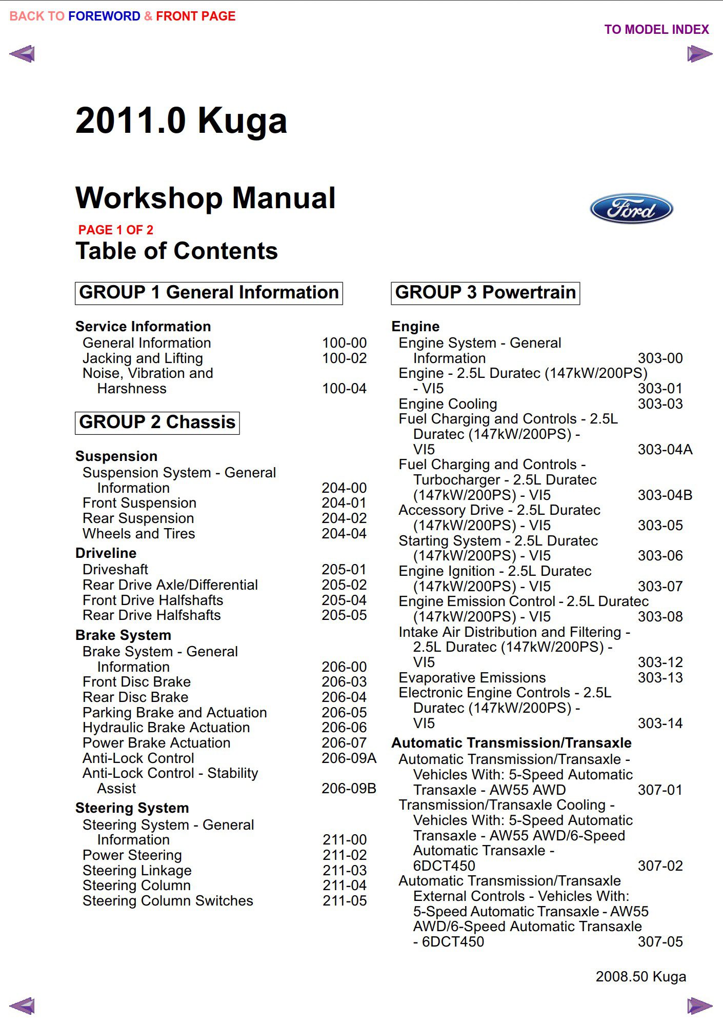 ford kuga 2011 workshop manual