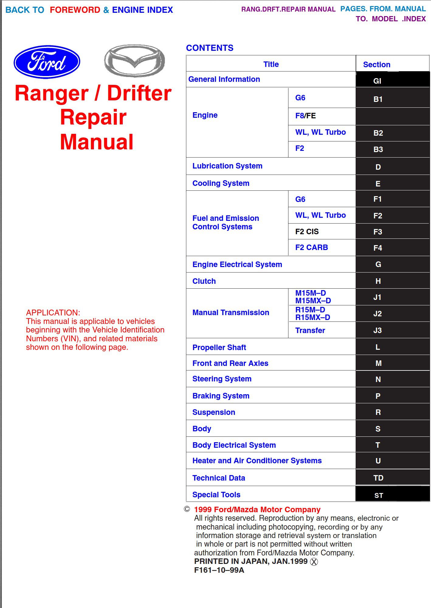 Ford Ranger Mazda 1999 Drifter Repair Manual - Comprehensive Guide with ...