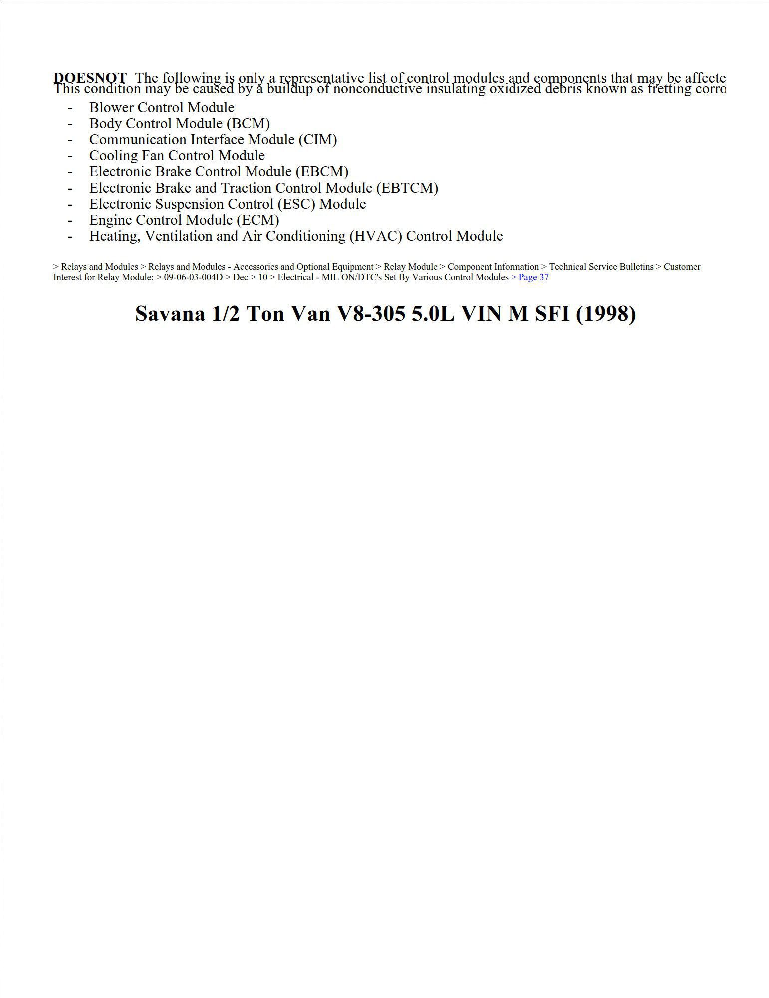 gmc savana 1998 5.0l vin m sfi workshop manual