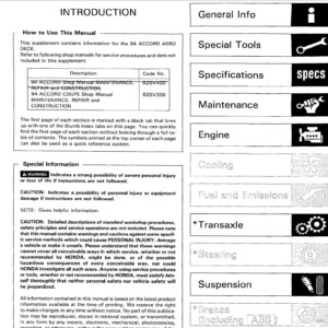 honda accord aerodeck 1994 accord wagon supplement (62sv400) service manual