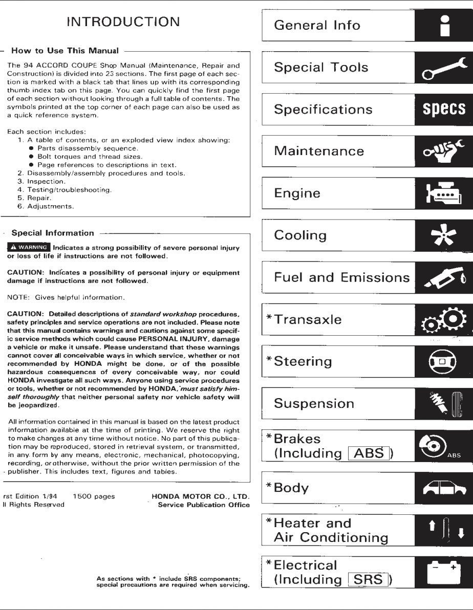 honda accord coupe 1994 workshop manual