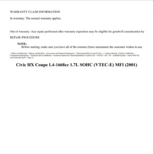 honda civic 2001 hx coupe 1.7l sohc workshop manual