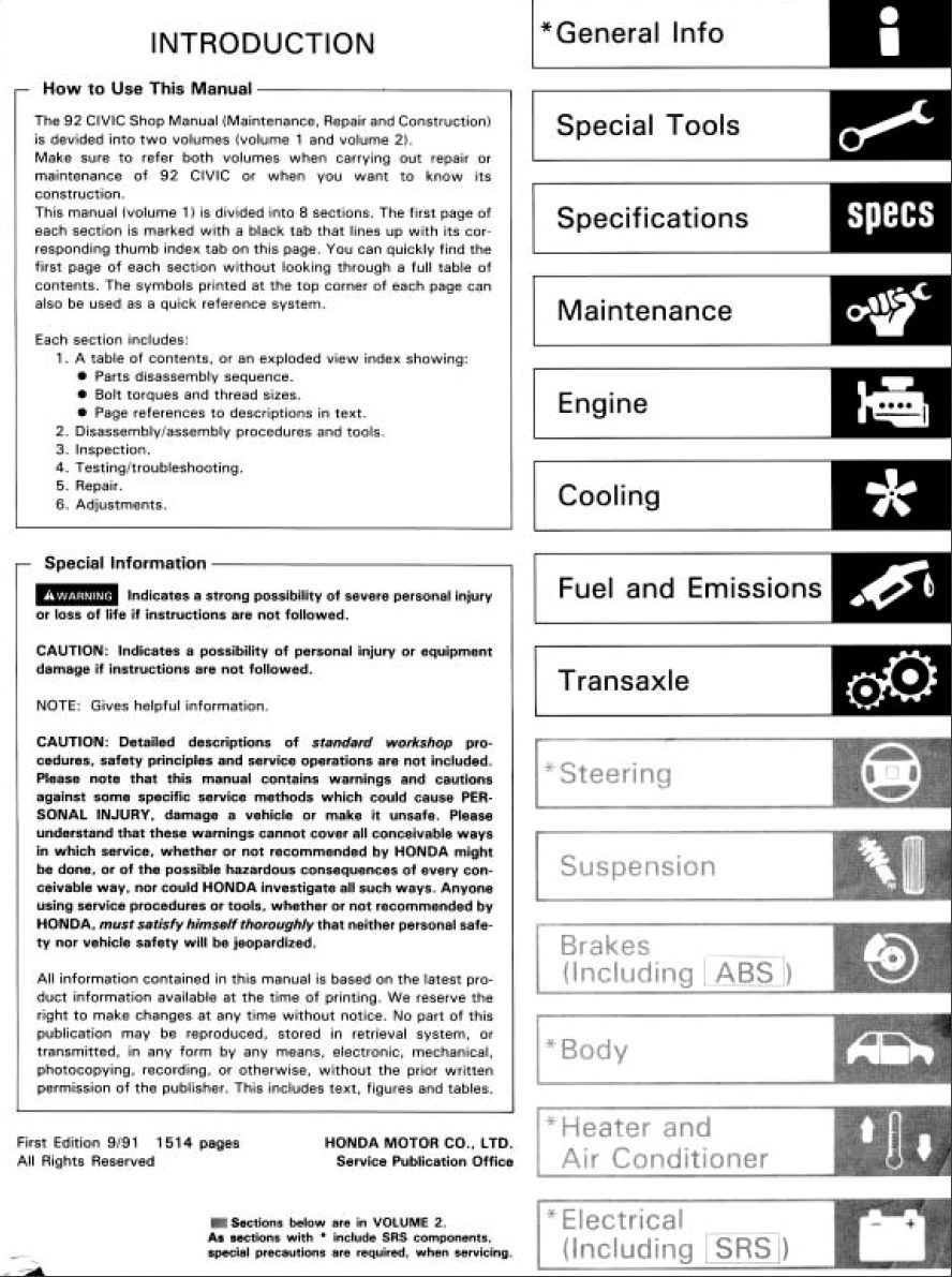 honda civic sedan 1992 workshop manual
