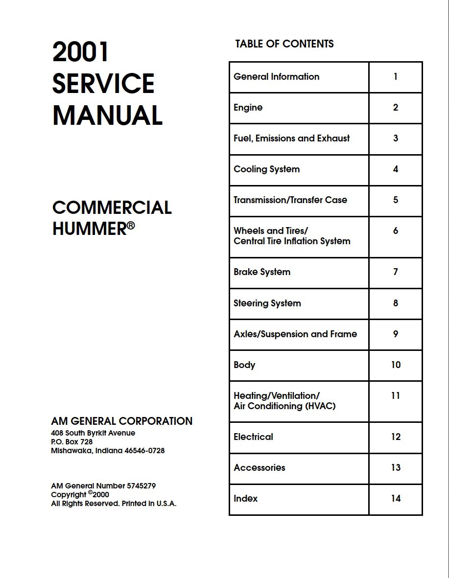 hummer h1 2001 workshop manual