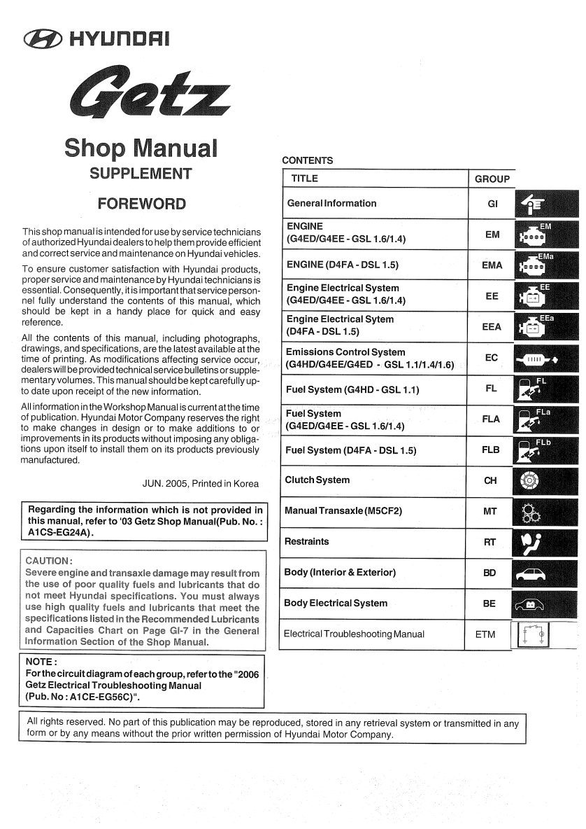 hyundai getz 2005 workshop manual