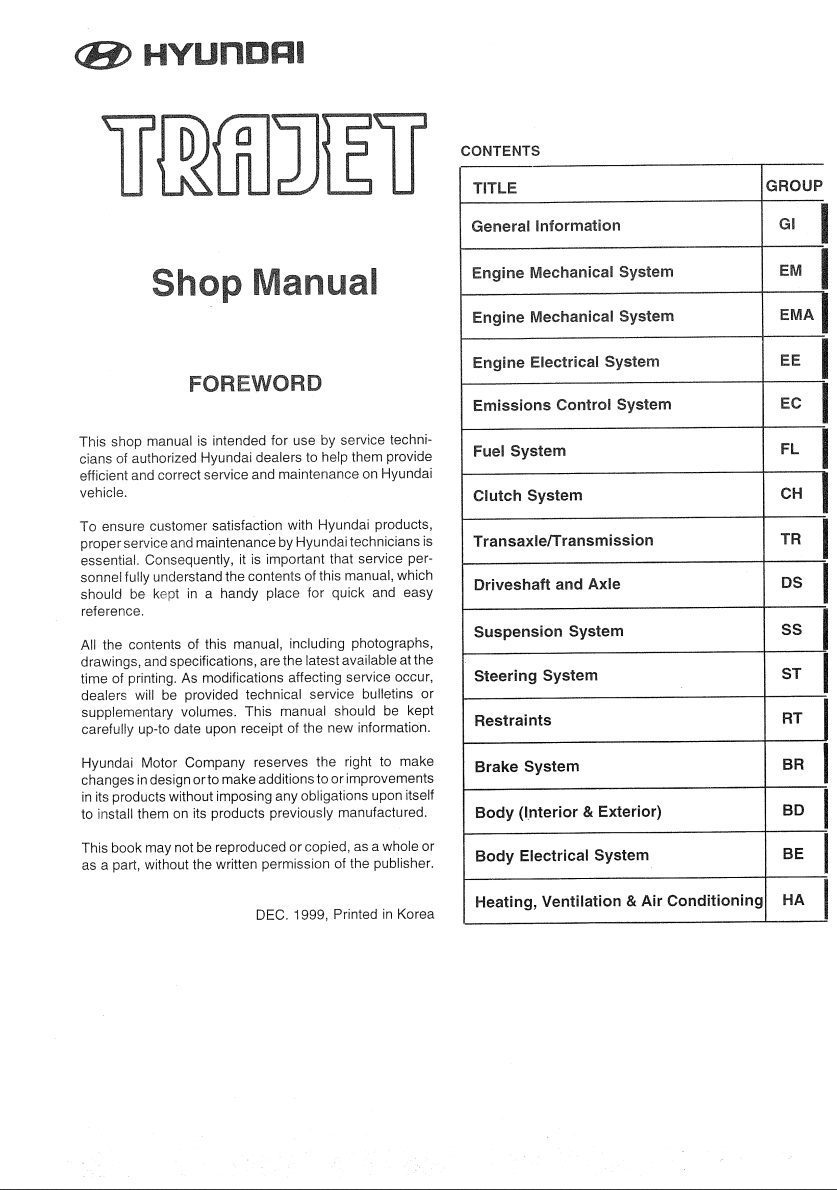 hyundai trajet 1999 workshop manual